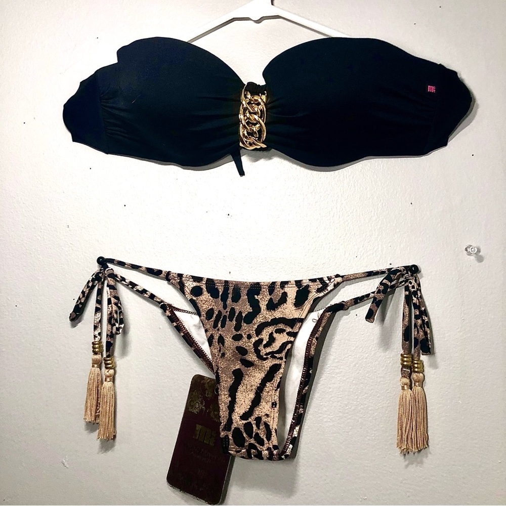 Elegant Black and Leopard Women's Brazilian Bikini Set